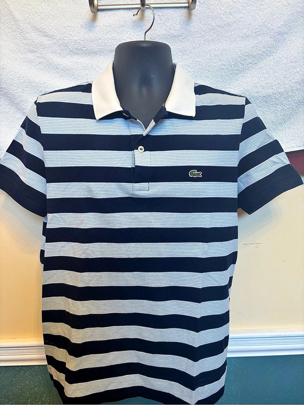 Lacoste Striped Polo in Blue & White Size Medium